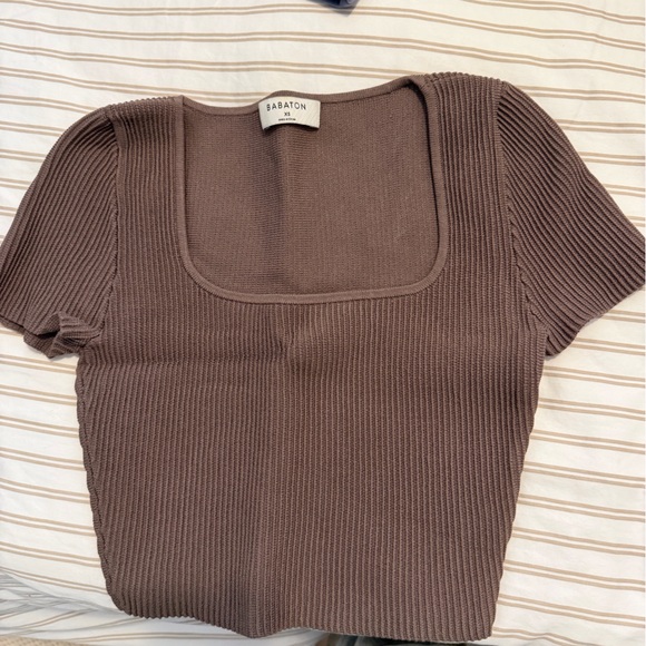 Babaton Tops - Babaton Square-Neck Ribbed Knit Top in Mauve